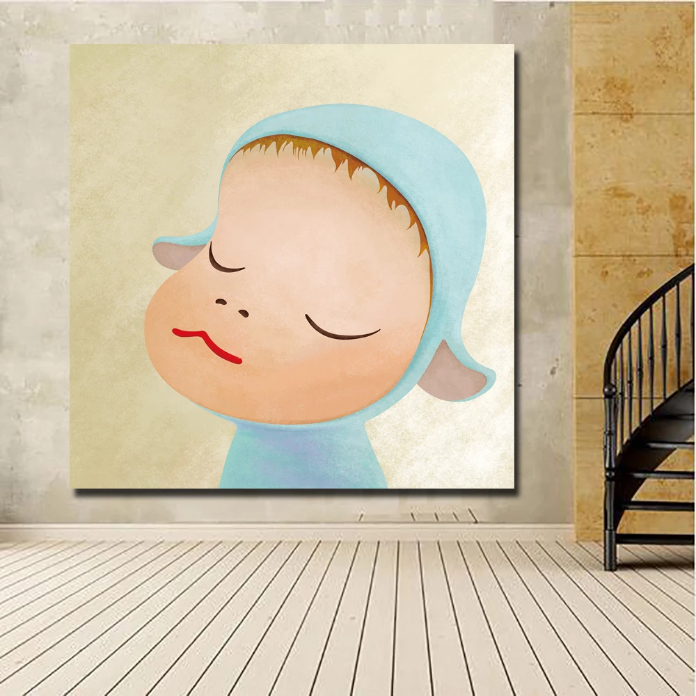 Tegnefilm Maleri Yoshitomo Nara Søvne Dukker Lærred Kunst Maleri Print Plakat Billede Væg Kunst Til Baby Room Home Decor
