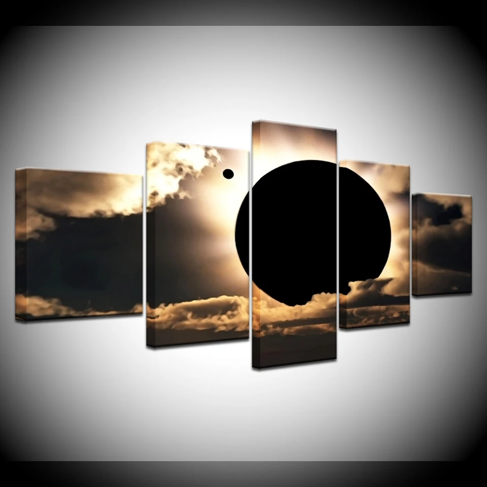 Lærred Maleri Total solformørkelse scene 5 Stykker Væg Kunst Maleri Modulære Baggrunde Plakat Print til stuen Home Decor