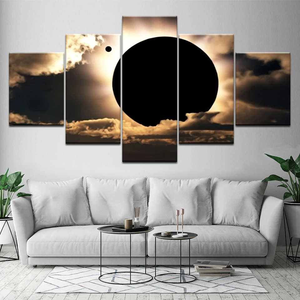 Lærred Maleri Total solformørkelse scene 5 Stykker Væg Kunst Maleri Modulære Baggrunde Plakat Print til stuen Home Decor