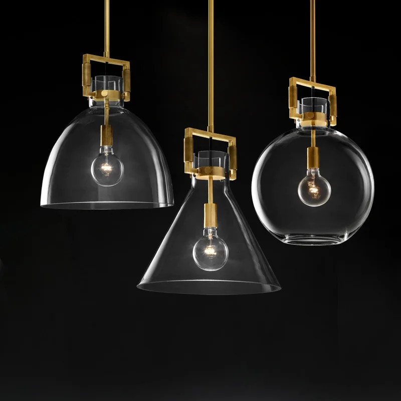 Moderne Indendørs Vedhæng Lys Amerikanske Kobber LED Suspension Bar Restaurant Belysning Glas Sengen Lys Luksus Hængende Lamper