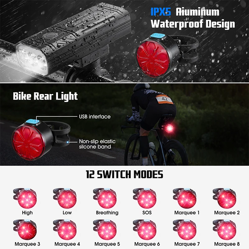 3000 Lumen Cykel Lys Led-Lys Super Lyse Forreste og Bageste Lys Sæt Vandtæt Cykel Forlygte Udendørs Cykling Lommelygte