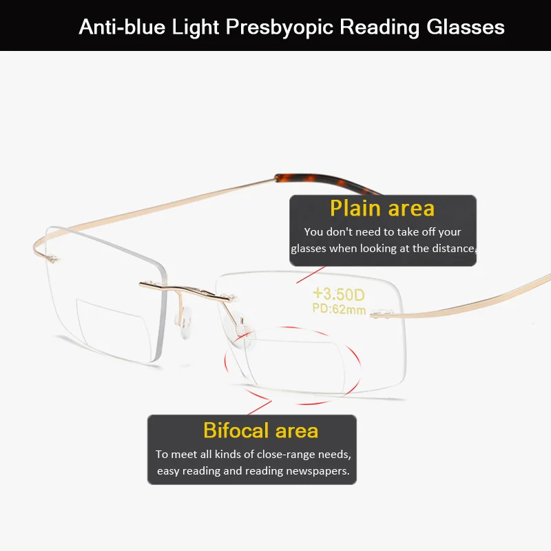 Iboode Legering Bifokale Progressive Briller til Læsning Mænd Kvinder Anti Blue Ray Nær og fjern Synet Presbyopic Brillerne Diopter +1.0 1.5