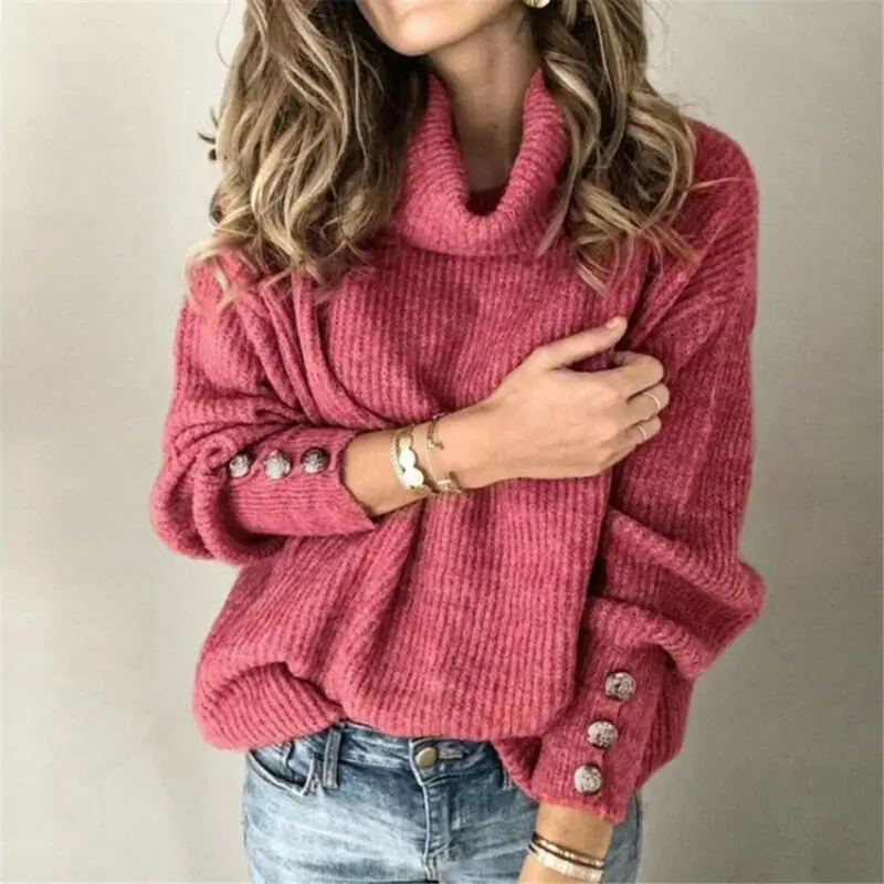 Efterår Og Vinter Kvinder Strikkede Sweater 2020 Tyk Casual Pullover Jumper Langærmet Rullekrave Solid Cashmere Løse Toppe