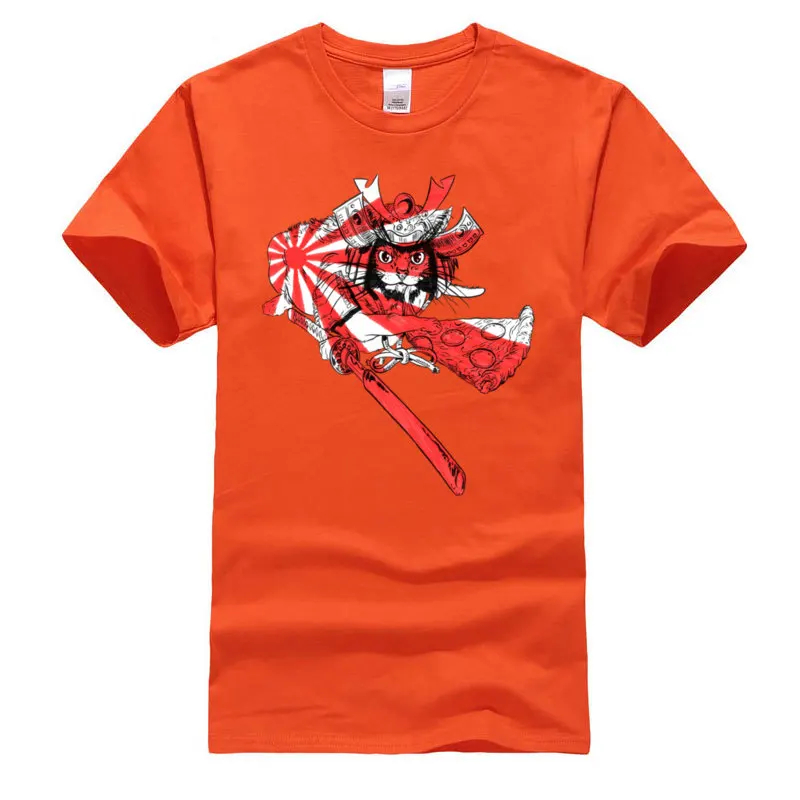Sjove Sorte Tees Vintage Samurai Kat Pizza Grafisk T-Shirt, Sommer, Efterår Høj Kvalitet Brugerdefineret Korte Ærmer Bomuld Sweatshirt