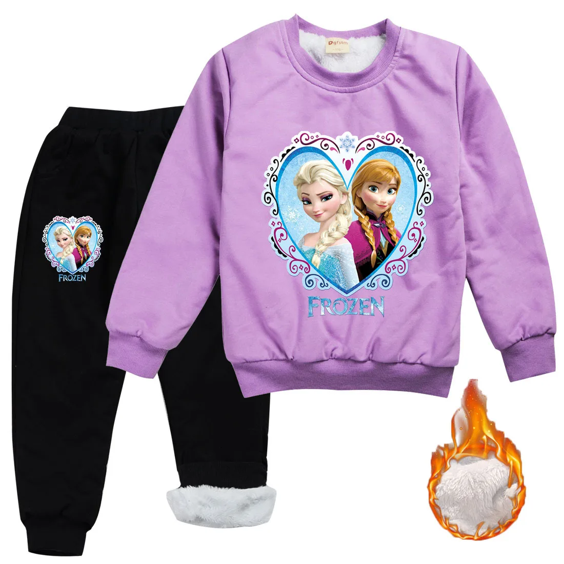 Disney Børns Vinter Varm Trøje Frosne Elsa langærmet Sweater + Bomuld Bukser Sæt, Drenge og piger, mode todelt dragt