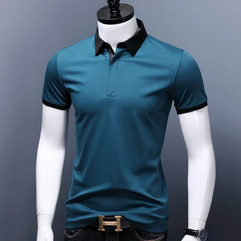 Mænd Polo Smart Casual Mænds Kortærmet Polo Shirt I Kontrast Farve Polo Sommer Bomuld Tøj Plus Size Mænd Toppe