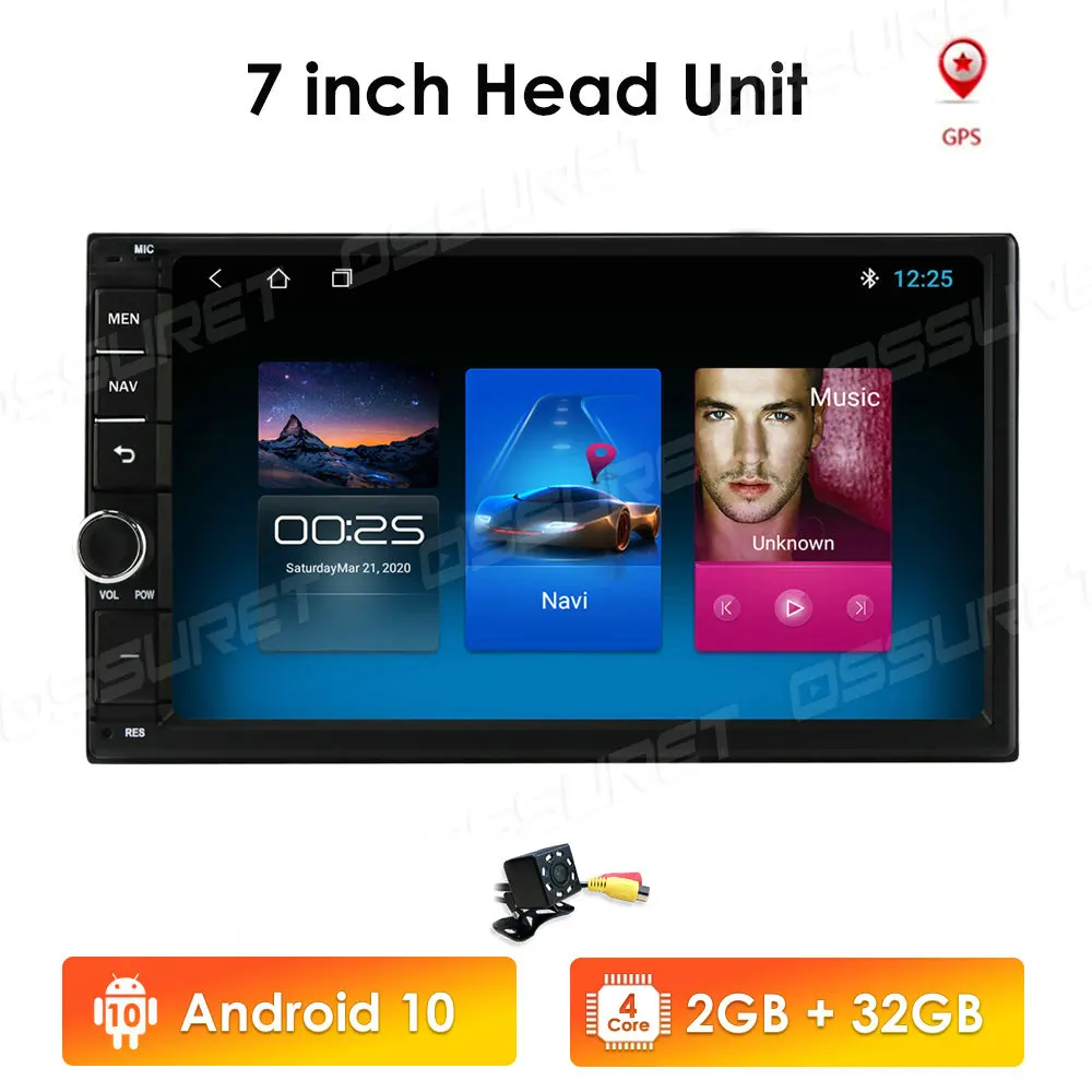 2 Din Bil Radio Android 10 Universal 7-Tommer Touch-Skærm Lyd Stereo Bluetooth, Wifi FM USB Mms-MP5 MIC DAB+ DVR