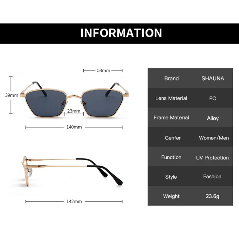SHAUNA Ins Populære Lille Cat Eye Solbriller Mode Anti-Blå Metal Frame Briller Mænd UV400