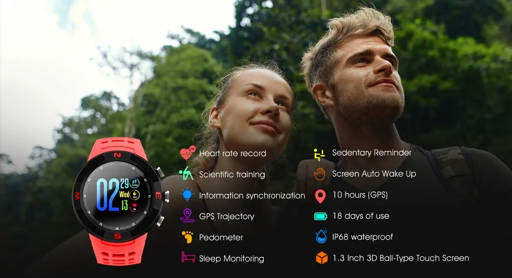 BINSSAW 2019 Nye IP68 Vandtæt GPS Smart Ur F18 farveskærm Store Batteri, Høre Rate Monitor Mænd, Kvinder, Sport Smartwatch+MAX