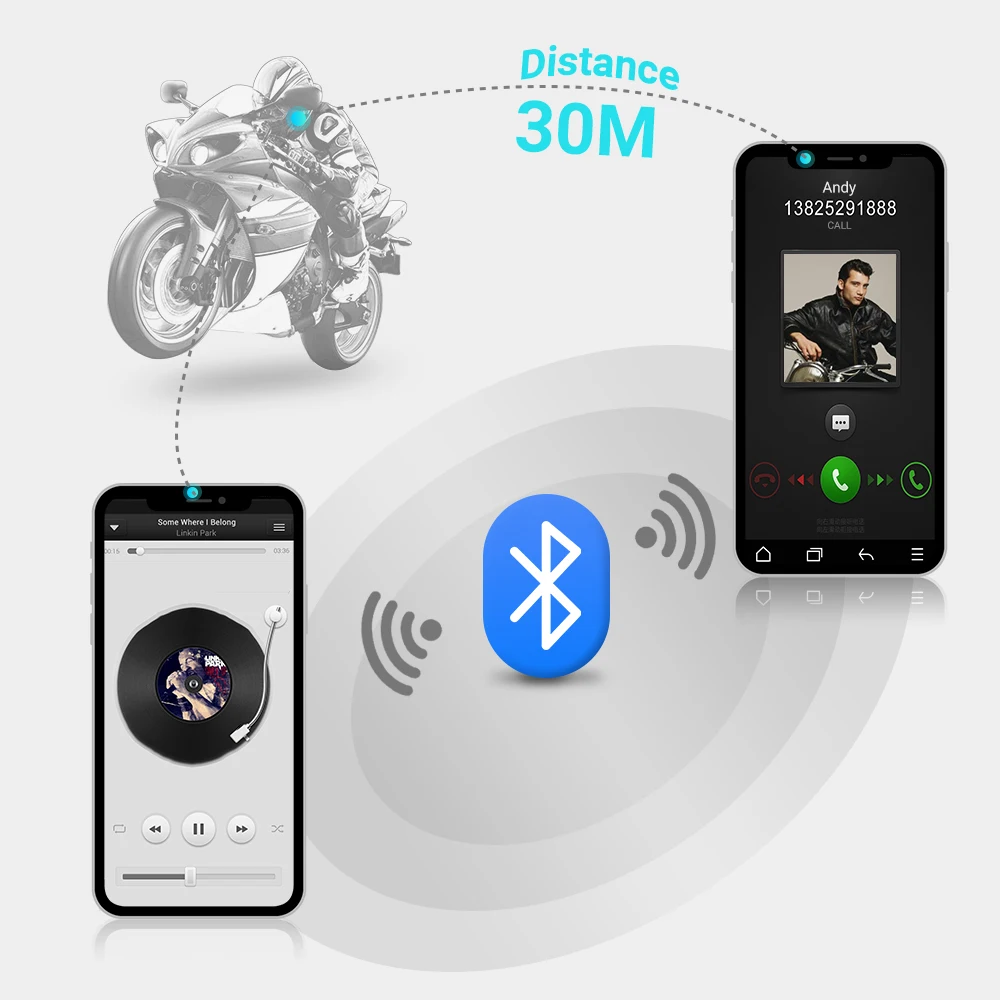 HEROBIKER Motorcykel Hjelm Headset Trådløse Bluetooth Hovedtelefoner Højttaler Håndfri Musik Automatisk Besvare Opkald håndfrit BT-12