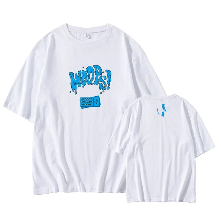 Sommer stil kpop UNIQ woodz album woopds samme print t-shirt unisex fashion faldt skulder ærmer t-shirt