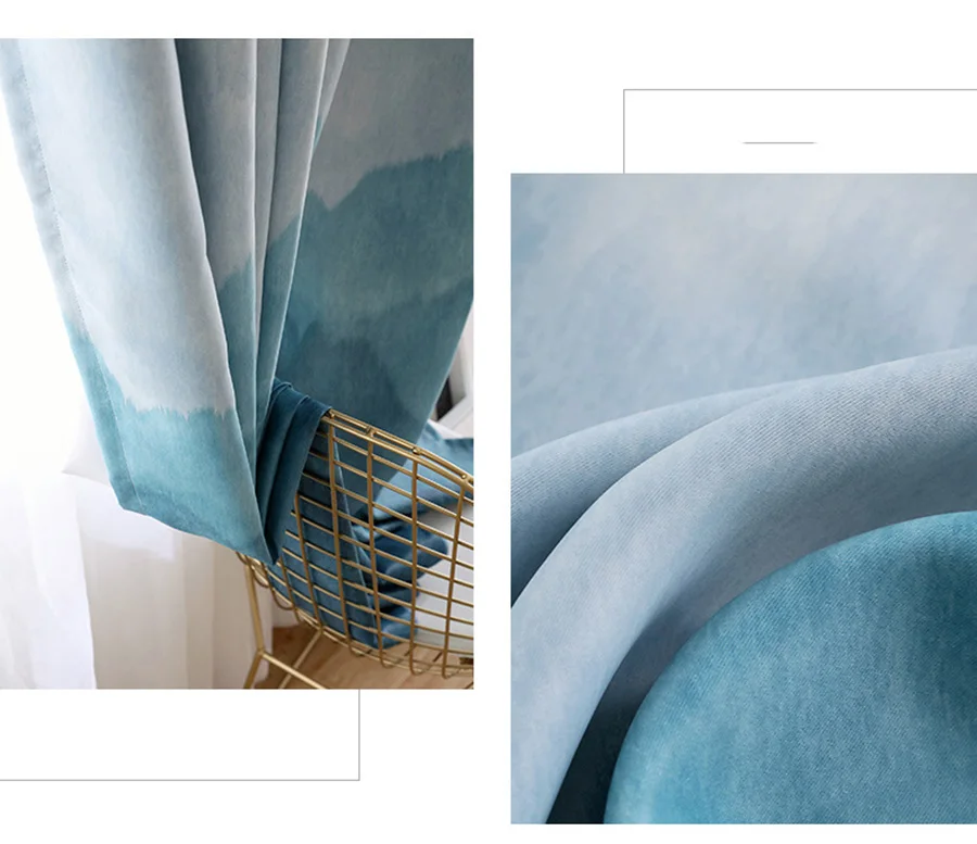 Fysisk Soveværelse Mørklægningsgardiner Moderne Minimalistisk Gradient Blue Mountain Naturskønne Mønster Forhæng Til stuen Panel ZH027-5