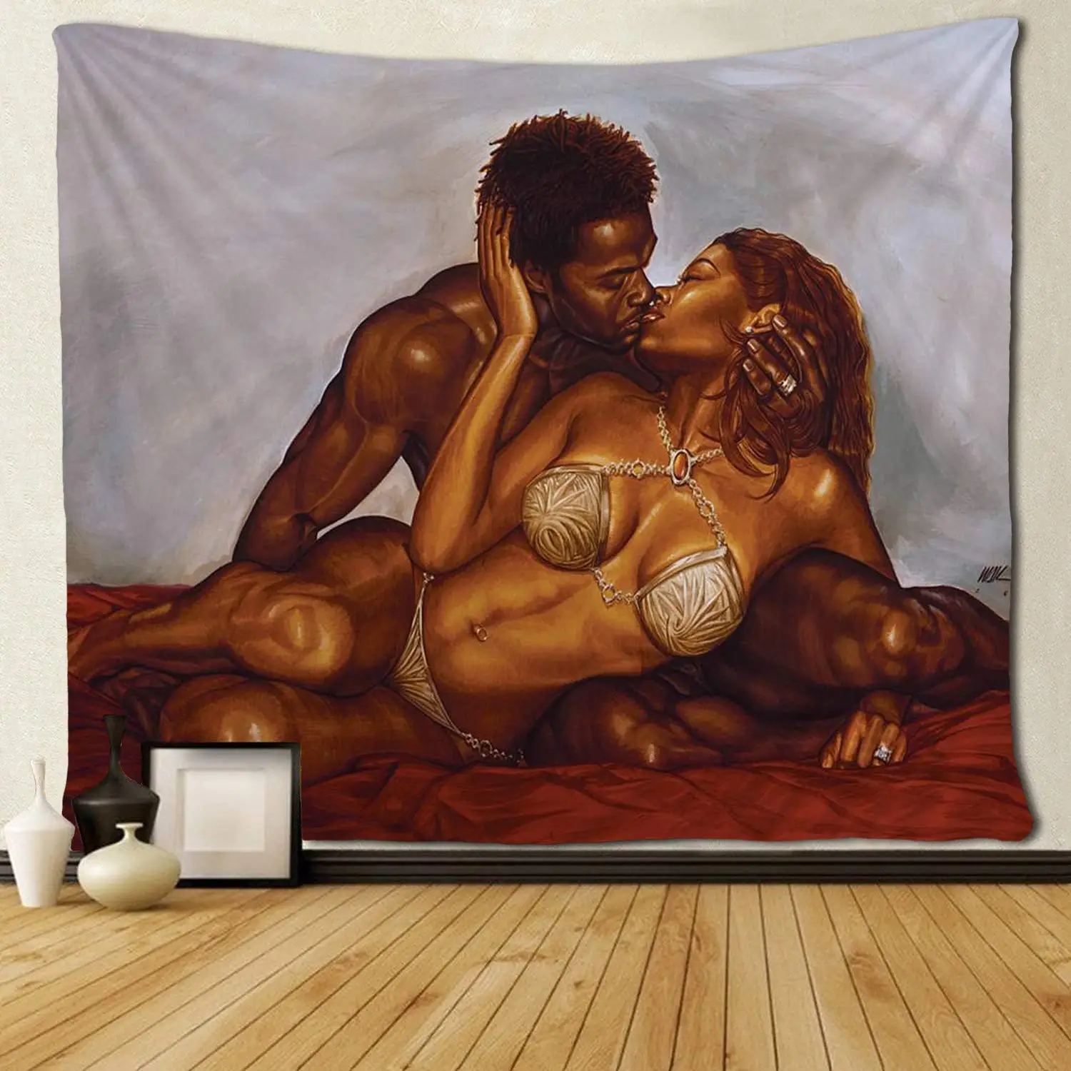 Afrikansk-Amerikansk Par, Kærlighed Afro Par Gobeliner Hippie Art Sort Kunst Væg Hængende Dug