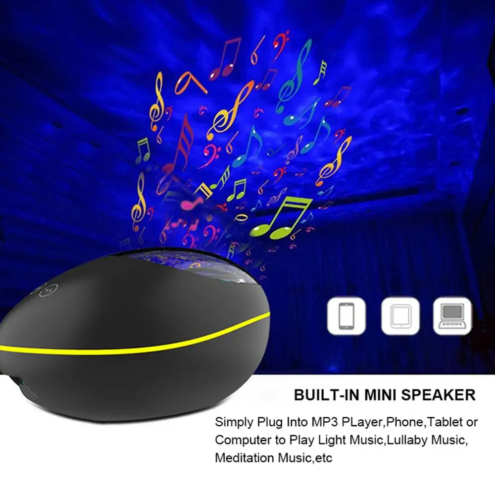 Lucky Sten Ocean Wave Projektor Nat Lampe, Bluetooth Musik Afspiller Fjernbetjening Vand Bølge Farve Led Projektor Til Baby