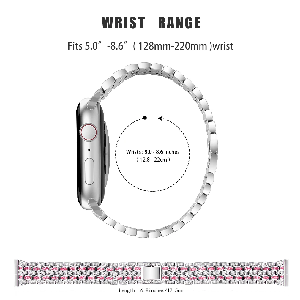 Luksus Diamant Strop Til Apple Ur Band 42mm 38mm serie 6/SE/5/4/3/2 for iwatch band 40mm 44mm rustfrit stål håndleddet