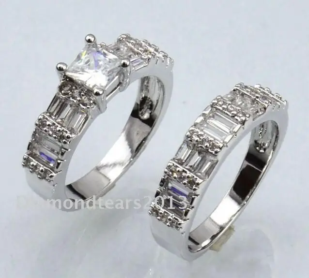 Choucong Choucong Wieck Luksus Smykker Prinsesse Cut 10KT Hvid Guld Fyldt Simuleret sten Kvinder Bryllup Brude Ring Size5-11
