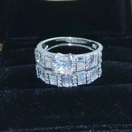 Choucong Choucong Wieck Luksus Smykker Prinsesse Cut 10KT Hvid Guld Fyldt Simuleret sten Kvinder Bryllup Brude Ring Size5-11