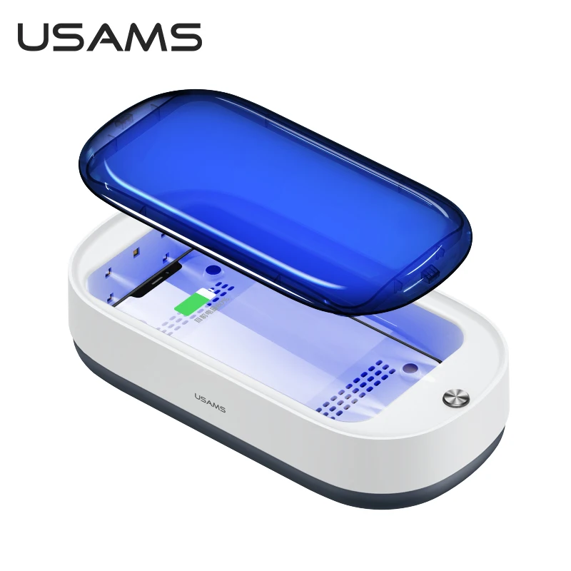 USAMS Multi-funktion Phone Sterilisator UV-Desinfektion Kasse Med 15W Trådløs Opladning UV Ultraviolet Sterilisator Til Telefon, Maske