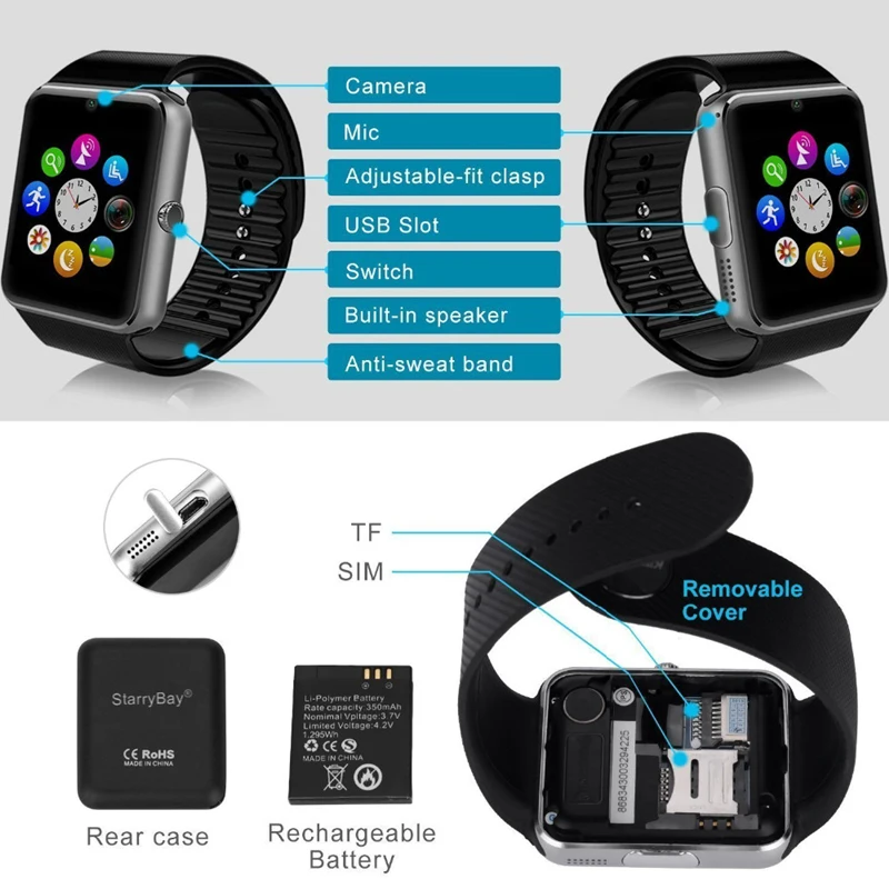 2020 Z60 Smart Ur Med Sim-Kort, Bluetooth SmartWatch relogio inteligente Smartwatch GT08 Plus reloj inteligente PK GT08 Band