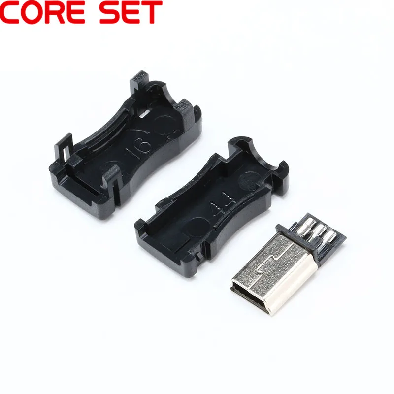 100Pcs/Parti 3 I 1 Mini-USB-Stik Male Mini-USB-Stik 2.0 5PIN Stikdåse Med Sort Plast Cover Til DIY