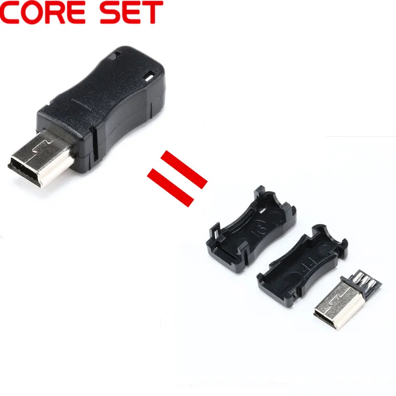 100Pcs/Parti 3 I 1 Mini-USB-Stik Male Mini-USB-Stik 2.0 5PIN Stikdåse Med Sort Plast Cover Til DIY