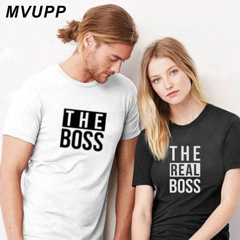 Rigtig Boss par t shirt tøj for elskende mænd og kvinder koreanske sjove matchende hvide toppe tee femme plus size kawaii 2019