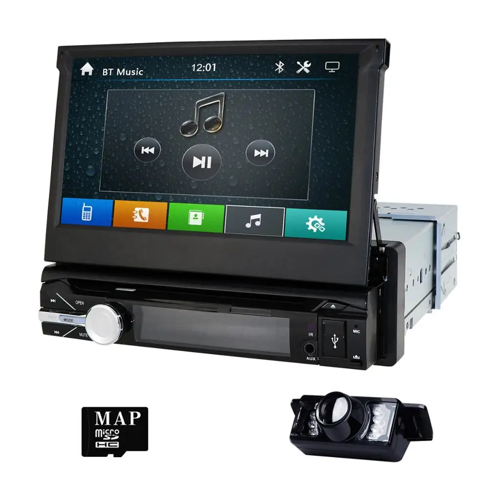 1-Din bilstereo, GPS Navigation, Bil DVD-7 Tommer Bil Radio Aftagelig Panel Bil Styreenhed Bluetooth-Rat kontrol DAB-DVBT