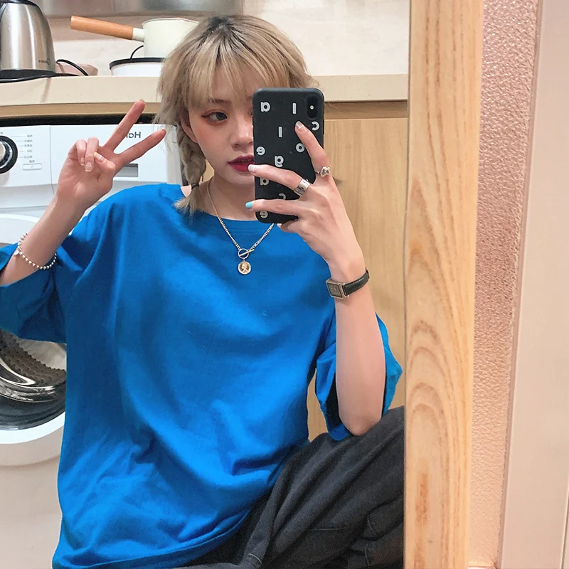 Kvinder kortærmet T-shirts Farverige Enkel Søde Piger Overdele Tees Løs koreanske Grundlæggende Casual Stilfulde Hip-hop Dagligt