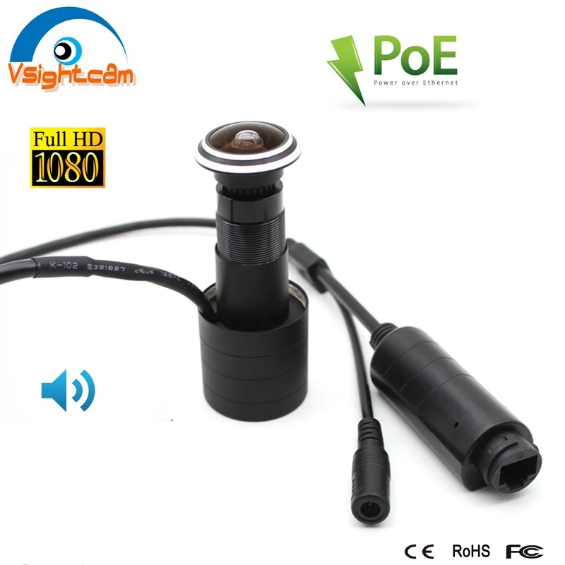 Døren Øje Hul Sikkerhed IP-Kamera til 1,78 mm Vidvinkel Fisheye-Linse HD 1080P Mini POE Power Kamera Med Lyd