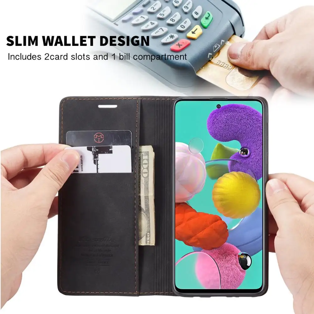 Læder taske til Samsung Galaxy A51 A71 A81 A91 ,CaseMe Retro Taske Luksus Magneti Kortholderen Wallet Cover til Galaxy A10S