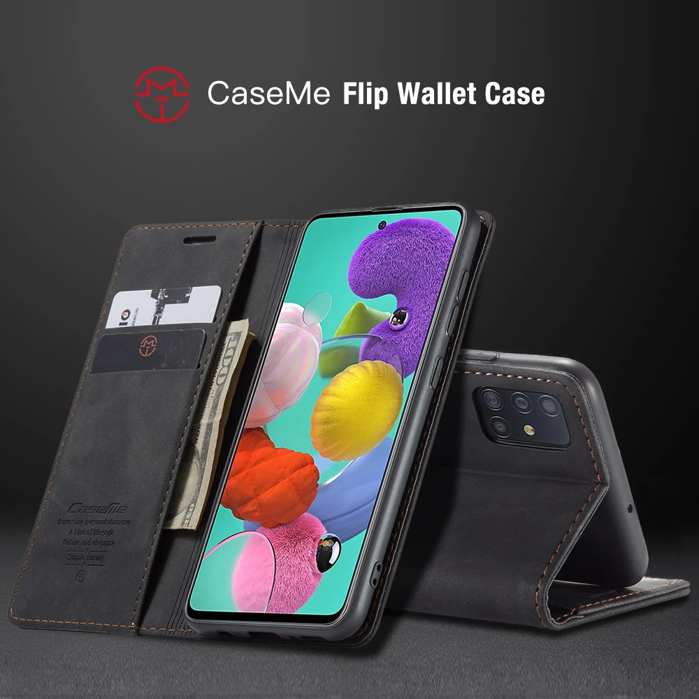 Læder taske til Samsung Galaxy A51 A71 A81 A91 ,CaseMe Retro Taske Luksus Magneti Kortholderen Wallet Cover til Galaxy A10S