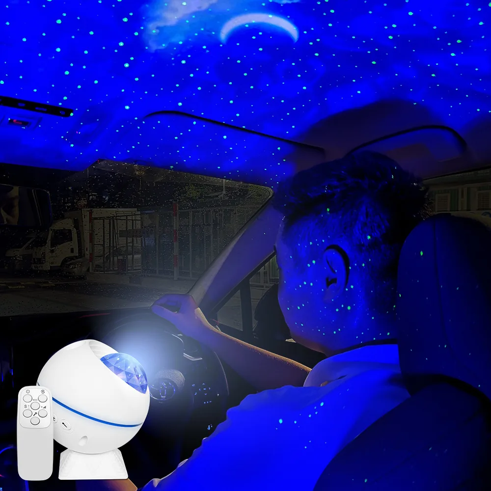 Bærbare sfæriske stjernehimmel projektion lampe, et køretøj + home brug LED Nat Lys Projektor Moon & Cloud Ocean Wave