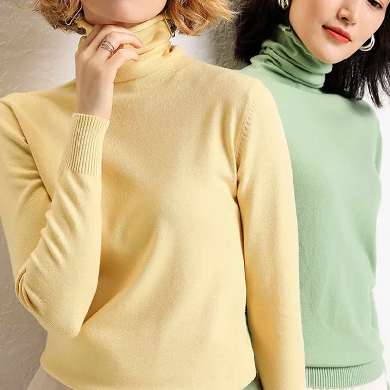 Efteråret Strikkede Cashmere Sweater Kvinder Rullekrave Solid Koreanske Slank Sweater, Trøjer Kvindelige 2021 Vinter Fashion Damer Tøj