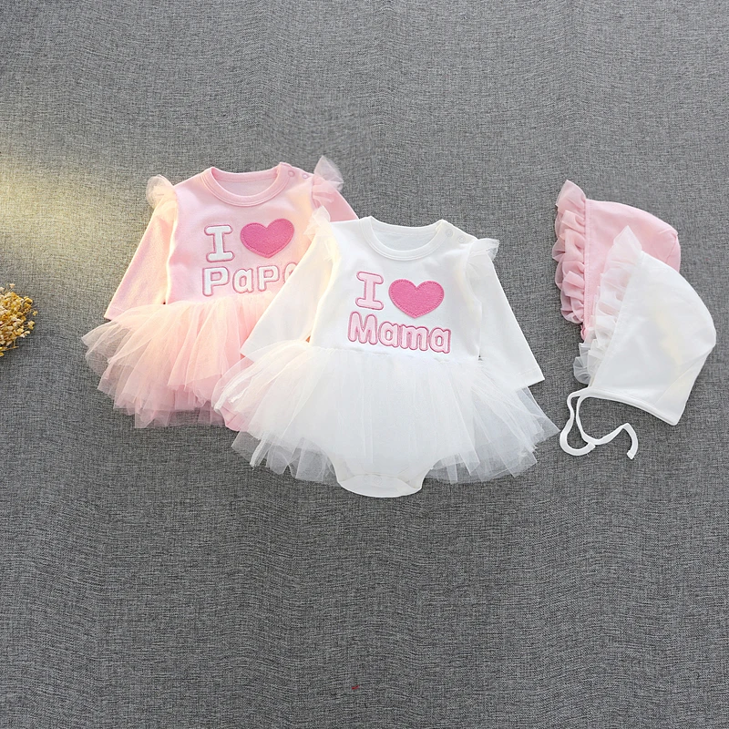 Nyfødte tvillinger babytøj 0-3 m piger bomuld, 6 m, 9 m body & hat baby brusebad gave baby girl party bryllup Tutu kjole outfits