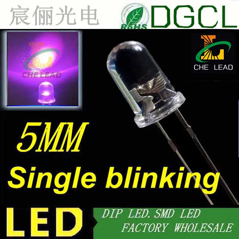 Lilla 1.5 Hz enkelt blinkende dip led Automatisk, blinker led-pærer UV-5mm runde 400-405nm LED DIODE