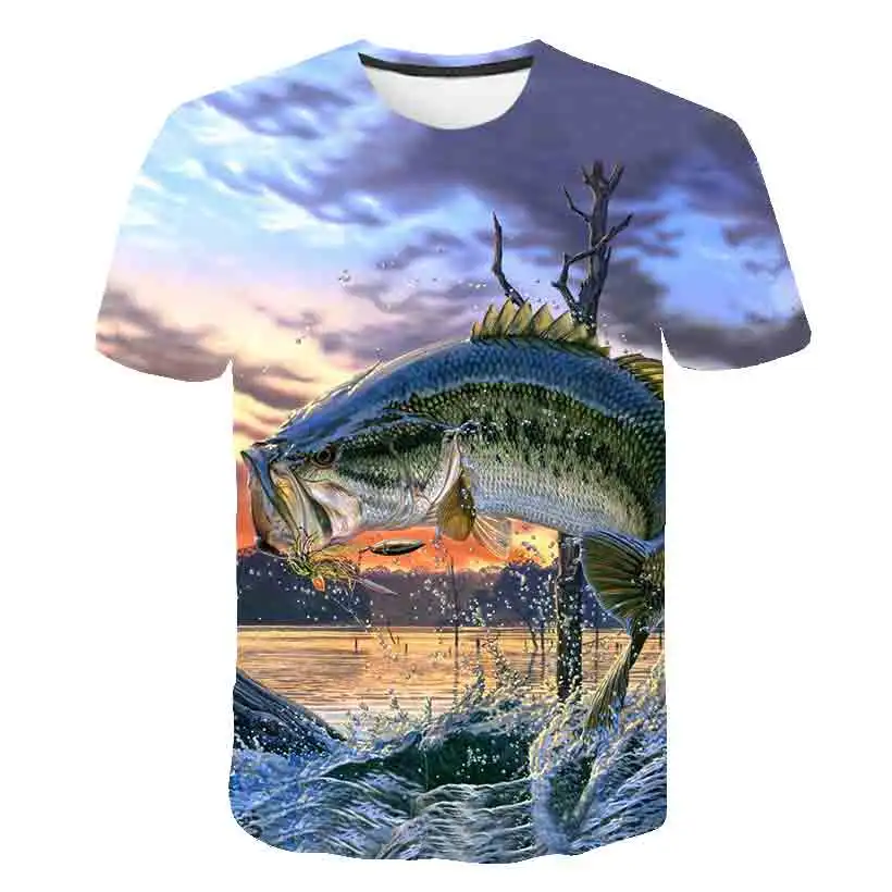 2020 Sommer De seneste fisk Udendørs T-shirt mand 3D cool print fiskeri mænd, korte toppe 0collar afslappet mænd fiskeri t-shirt