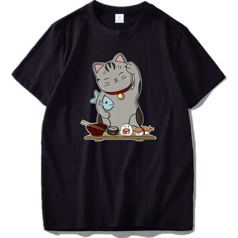 Japan Style Cat T-Shirt Japanske Sushi-Fisk af Høj Kvalitet, Bomuld, EU-Size Grafisk Gaver Tshirt