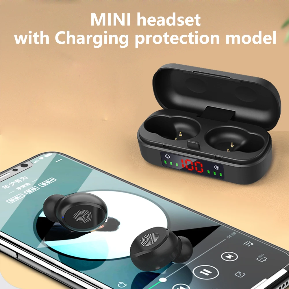 V8 TWS Mini Headset Trådløse Bluetooth-5.0 Øretelefon CVC8.0 Noise Cancelling Musik Ørestykker Med LED Power Displayet Med Mikrofon