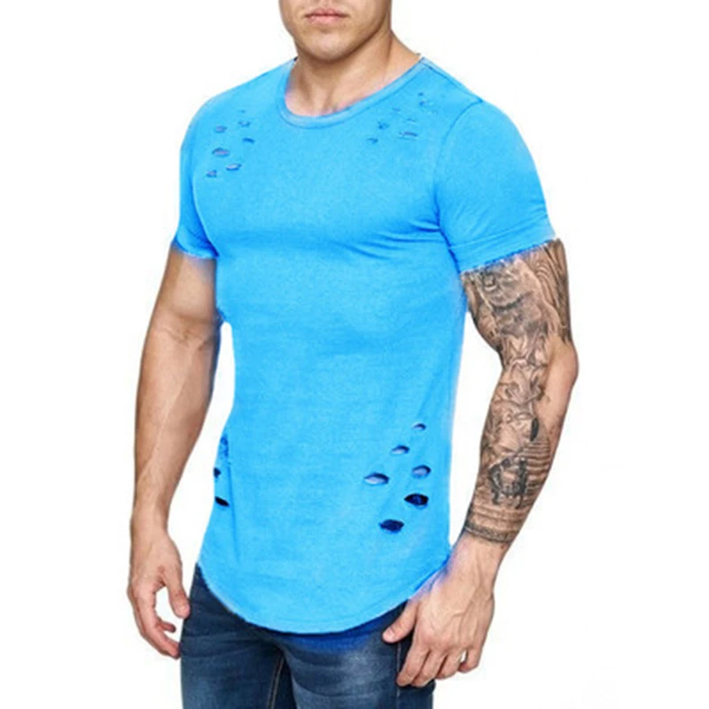 IceLion 2021 Nye Forår Korte T-Shirt Mænd Mode Hul Design Trænings T-shirt til Sommeren kortærmet Fast Slim Fit Hip Hop t-shirt
