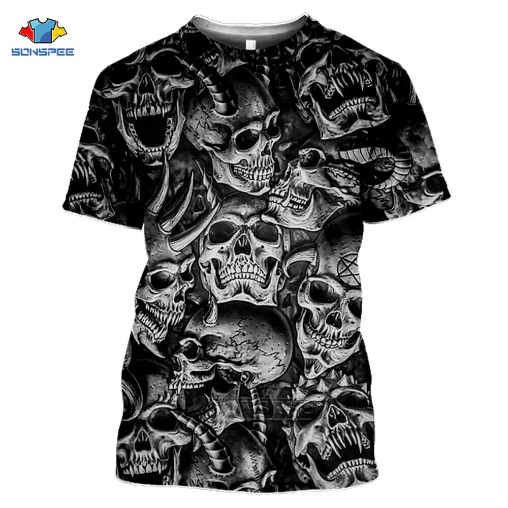SONSPEE 2020 Ny Heavy Metal Skull T-shirt Punk Rock Oversized T-Shirt Mænd 3D-Print Afslappet O Neck Hip Hop Kort Ærme t-shirts