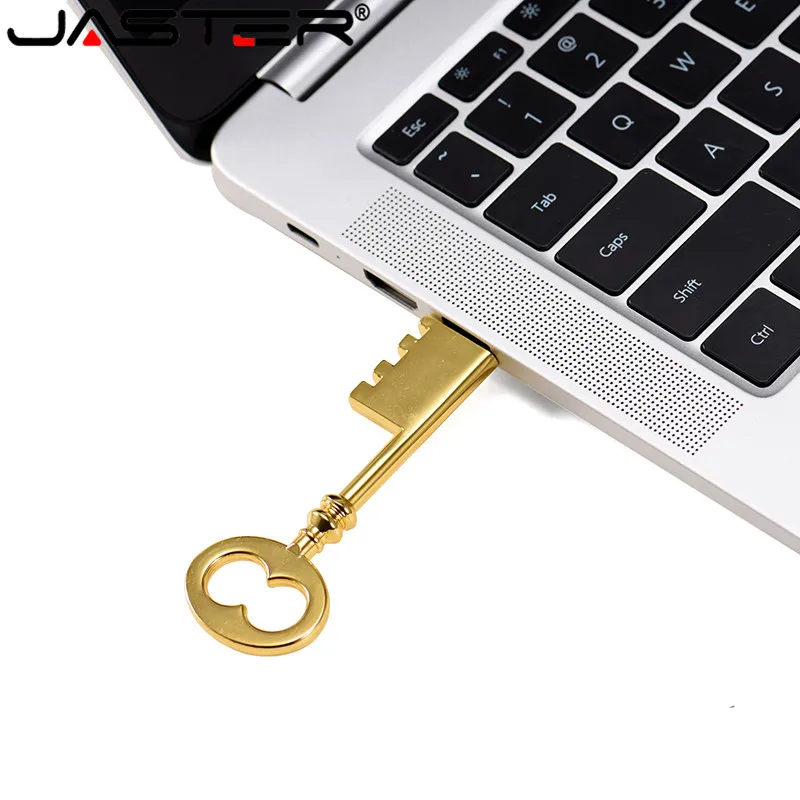 JASTER kreative gold key USB 2.0 usb-Flash-Drev pendrive, 4GB, 8GB, 16GB, 32GB, 64GB memory stick gaver