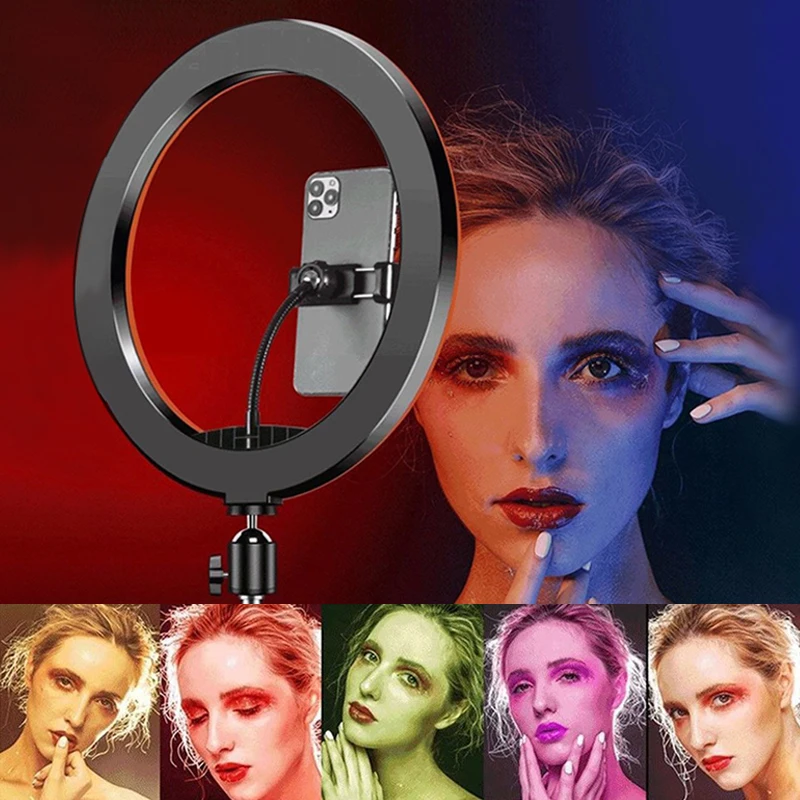 33cm RGB-Dæmpbar Ring Lampe LED Selfie Lys Ring med Stativ til Telefonen, Youtube-Video, Fotografering Makeup Ringlight med Stander