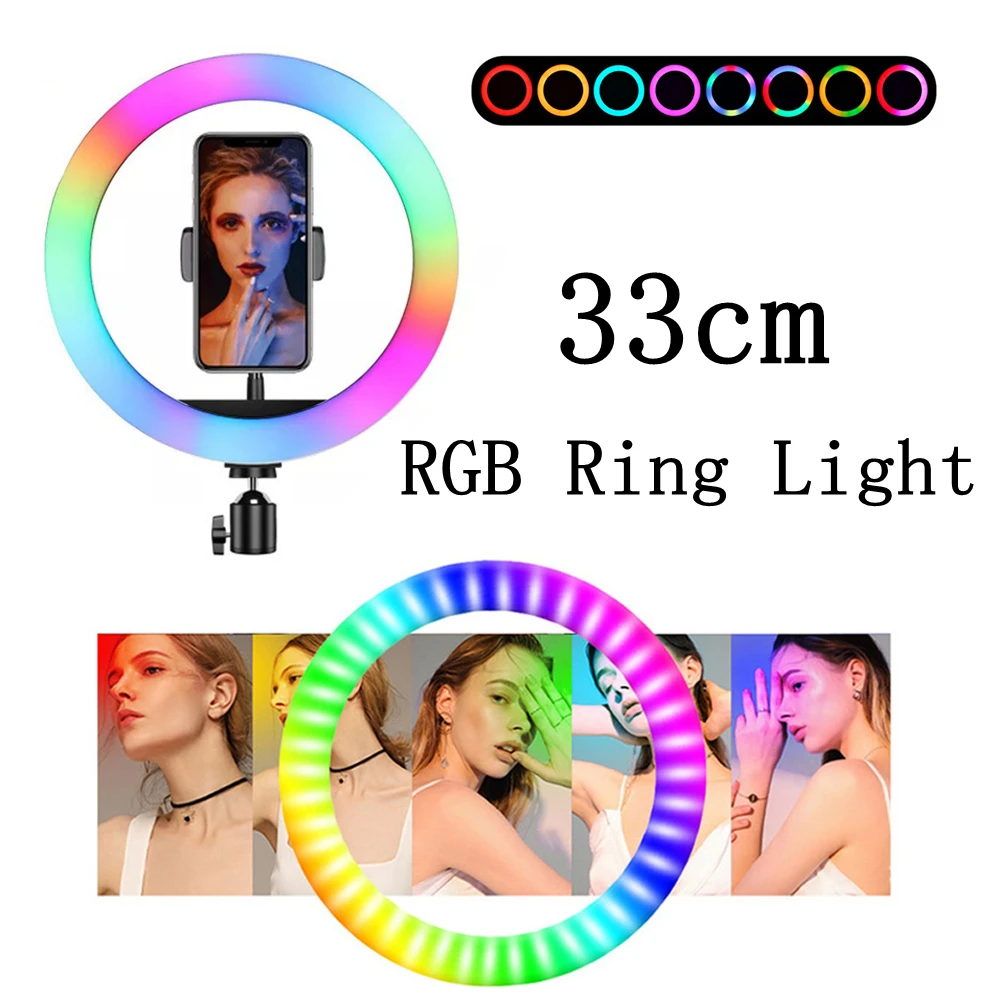 33cm RGB-Dæmpbar Ring Lampe LED Selfie Lys Ring med Stativ til Telefonen, Youtube-Video, Fotografering Makeup Ringlight med Stander