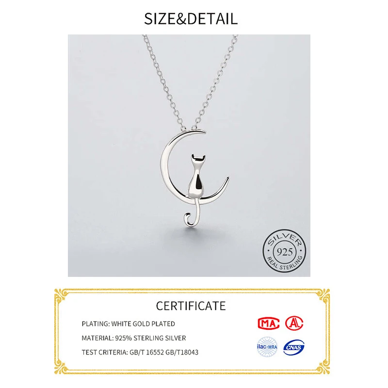 Ægte 925 Sterling Sølv Halskæde Månen Kat Guld Farve For Kvinder Casual Mode Tilbehør 2018 Dejlige Smykker