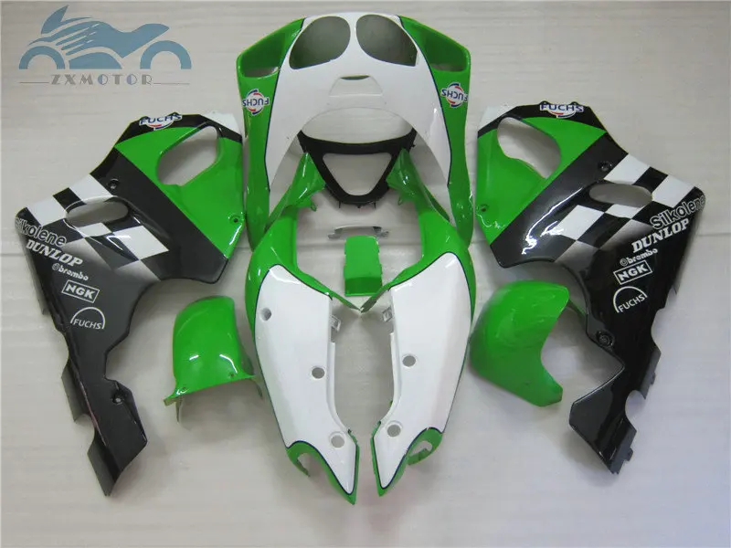 Brugerdefinerede som du har brug for fairing kits til KAWASAKI Ninja ZX7R 1996 1997-2003 ABS motorcykel stødfangere karrosseri ZX 7R 96-03 grøn hvid