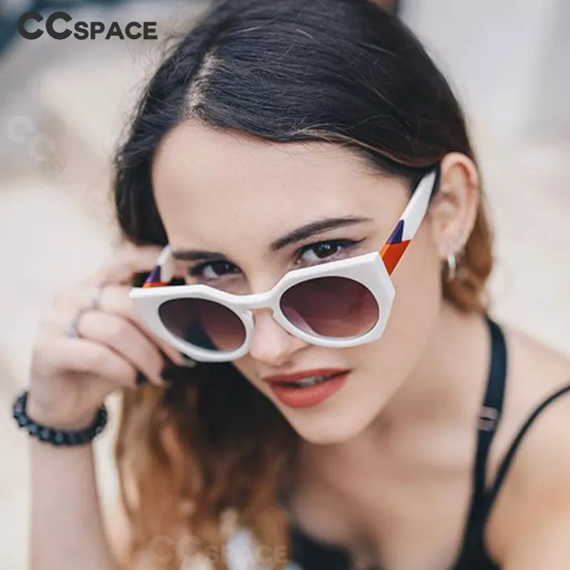46016 Runde Cat Eye Solbriller Hvid Te For Kvinder CCSPACE Brand Briller Designer Mode Mand Kvinde Nuancer