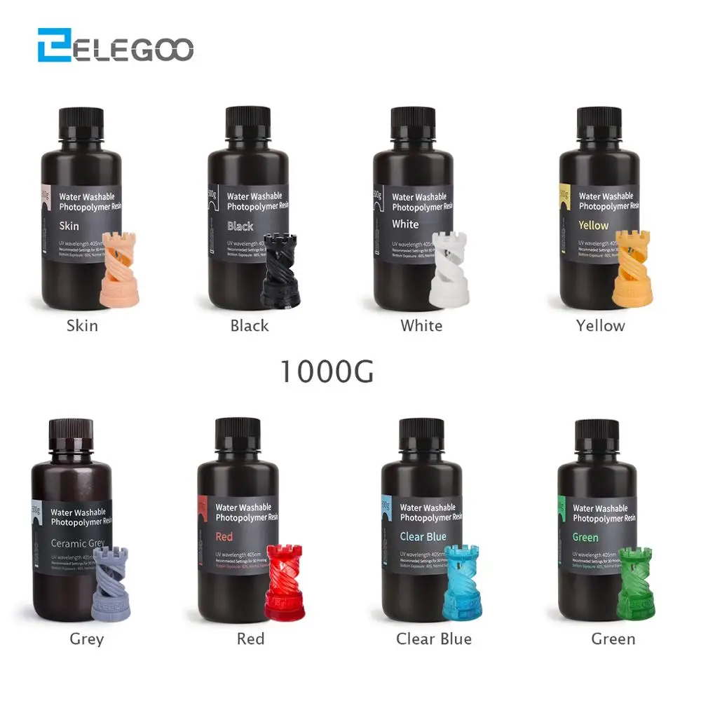 ELEGOO Vand Vaskbart 3D-Printer Harpiks LCD-UV-Hærdende Harpiks 405nm Standard Photopolymer Harpiks til LCD 3D-Print 1000ml 8 Farver