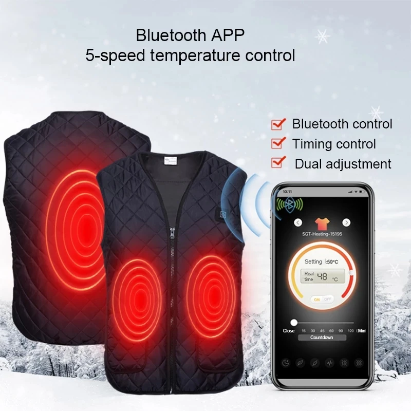 Vinteren Elektrisk Opvarmet Vest Jakke, Frakke Toppe USB-Varm Op varmepude Krop Varmere Bluetooth-Kontrol Termisk Jagt Vest