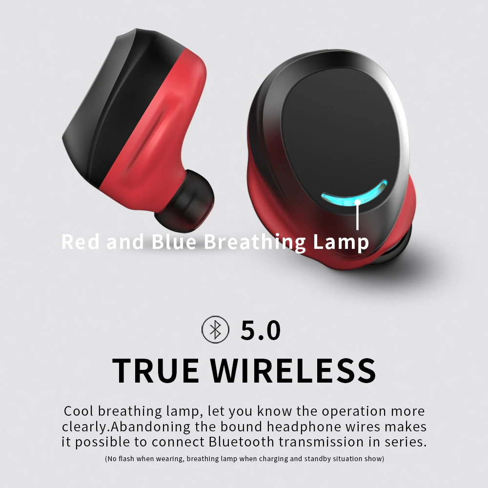 Ægte Trådløs Bluetooth Øretelefoner 5.0 Øretelefoner Auto-Parring af Headsettet HiFi Stereo Spil Hovedtelefoner Rød Sølv TWS Til iPhone, Samsung