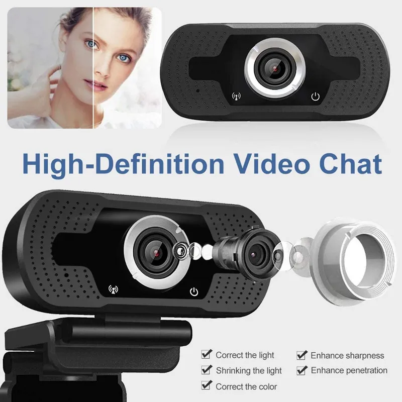 Webcam 1080P Full HD Web-Kamera Med Mikrofon Web Cam 1080p Til PC Mac Laptop, Desktop, YouTube, Skype USB-Camara Web